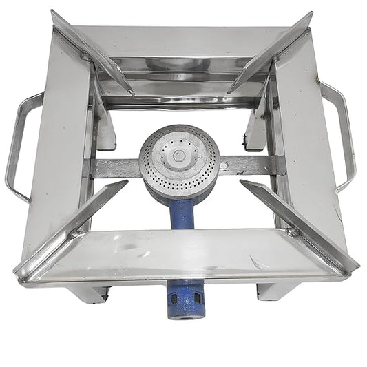 Stainless Steel Heavy Duty Single Burner Square Stove Chulha Canteen Bhatti Commercial stove for Home Kitchen Outdoor and Indoor Use| Ready to Use 10 * 10 * 8