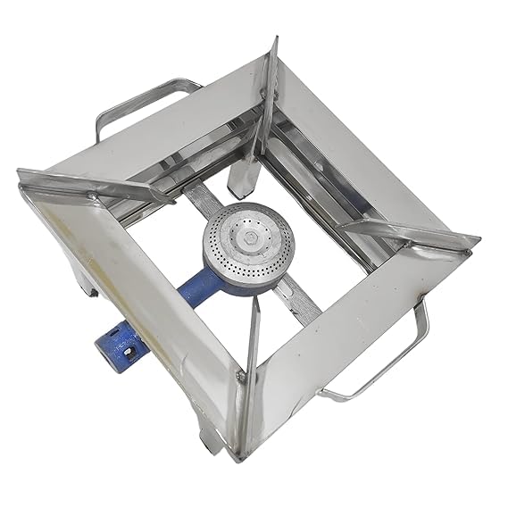 Stainless Steel Heavy Duty Single Burner Square Stove Chulha Canteen Bhatti Commercial stove for Home Kitchen Outdoor and Indoor Use| Ready to Use 10 * 10 * 8