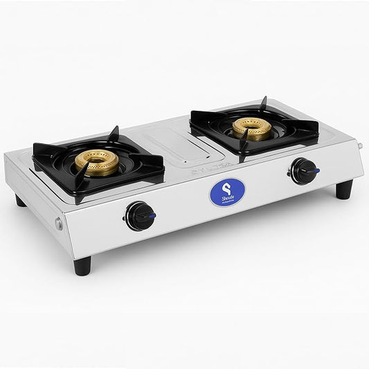 Stuffa 2 Burner Gas Stove for Kitchen, Manual Ignition Cooktop with Stainless Steel for Kitchen | ISI Certified