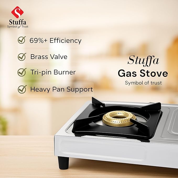 Stuffa 2 Burner Gas Stove for Kitchen, Manual Ignition Cooktop with Stainless Steel for Kitchen | ISI Certified