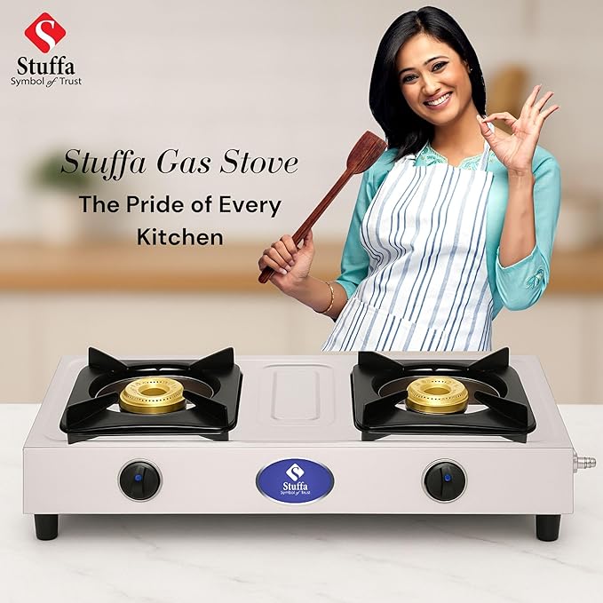 Stuffa 2 Burner Gas Stove for Kitchen, Manual Ignition Cooktop with Stainless Steel for Kitchen | ISI Certified