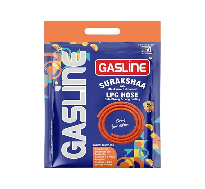 GASLINE LPG Rubber Hose Pipe 1.5 Meter Length | Flexible Orange Gas Connection Pipe for LPG Stove Cylinder to Regulator Use | Kitchen Cooking Gas with Secure Fit Design