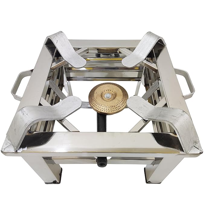 SPARK SELL 15X15X10 In Stainless Steel Heavy Duty Single Burner Heavy Square Pipe Gas Stove Chulha Canteen Bhatti Commercial for Home Kitchen Outdoor and Indoor Use|Regulator,Hose Pipe and Burner