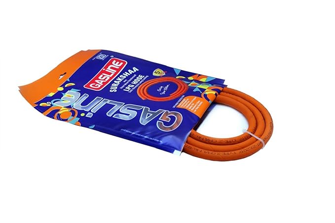 GASLINE LPG Rubber Hose Pipe 1.5 Meter Length | Flexible Orange Gas Connection Pipe for LPG Stove Cylinder to Regulator Use | Kitchen Cooking Gas with Secure Fit Design