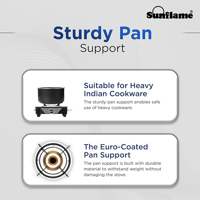 Sunflame Single Burner Glass Top Gas Stove | 1 Jumbo Brass Burner | 2-Years Product Coverage | Manual Ignition | Ergonomic Knobs | Toughened Glass Top | Easy to Clean | PAN India Presence | Black