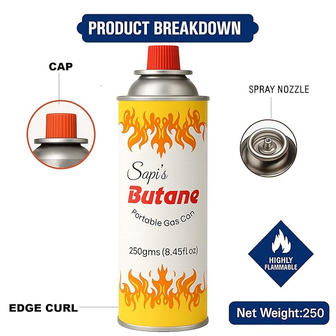 Sapi's 250g Butane Gas Can for Camping Stove High Pressure Flame Portable liquefied Refill Canister Welding Fuel Gas Torch Lighter,Aluminium