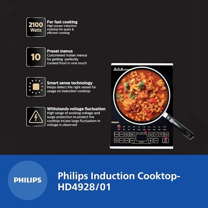 Philips Viva Collection HD4928/01 2100-Watt Induction Cooktop (Black)