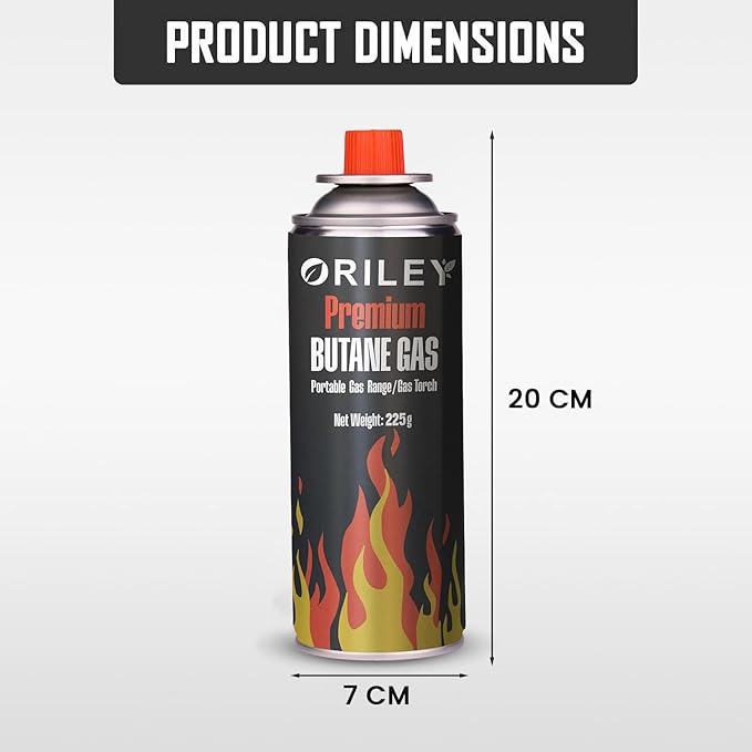 ORILEY 2 x 225g Butane Gas Canister Portable and High Pressure Refill Fuel Cartridges for Camping Stove Outdoor Cooking & Lighter Welding Torch Fogging Machine (Pack of 2)