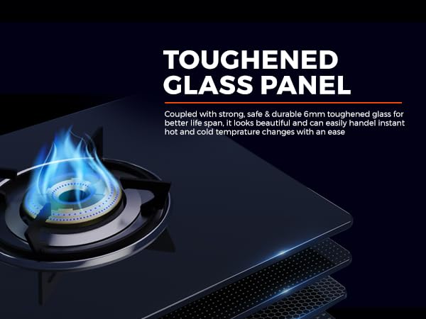Surya Flame LPG Gas Stove Single Burner Glass Top with Brass Burner, Premium Toughened Glass & Powder Coated Body for Modular Kitchen, ISI Certified
