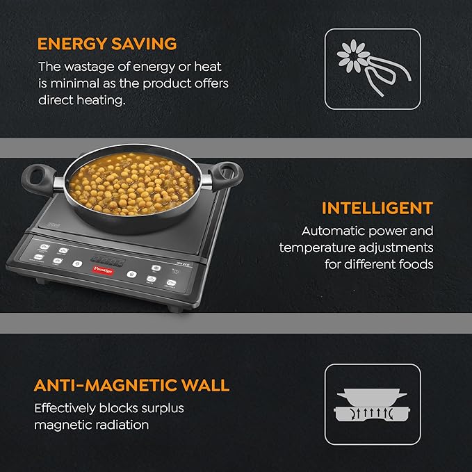 Prestige Iris Eco 1200 Watts Induction Cooktop | 4KV Surge Protection | 7 Preset Indian Menu Options & Timer | Soft Touch Button |Easy to Clean | Portable | Black