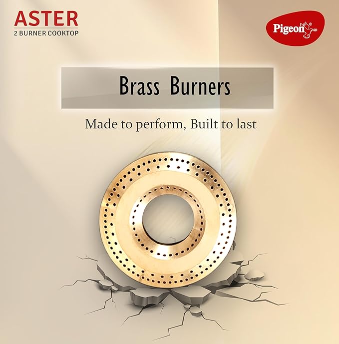 Pigeon Aster Gas Stove 2 Burner with High Powered Brass Burner, Gas Cooktop with Glass Top and Powder Coated Body, black, standard