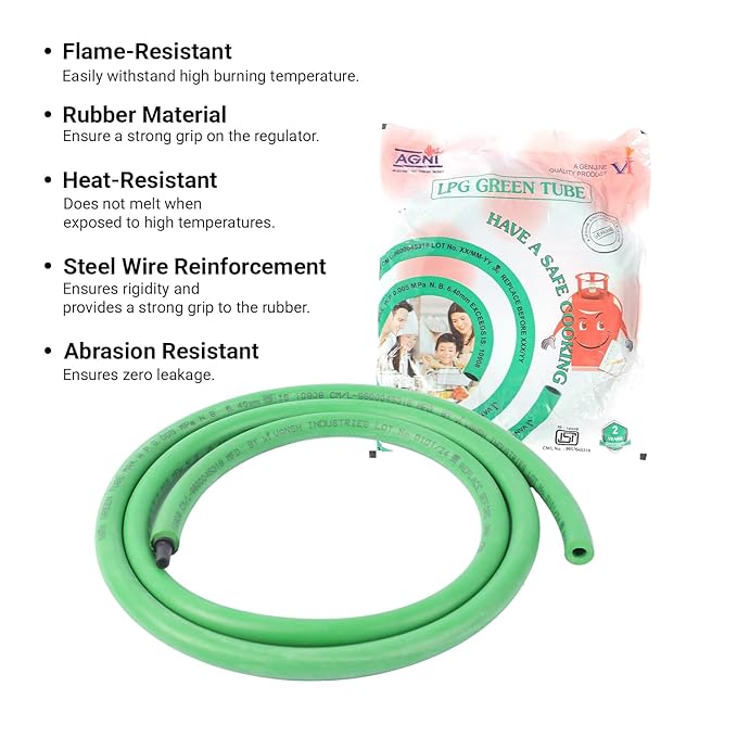 AGNI LPG Hose, Orange, 8.0 mm Inner Diameter, Max Working Pressure 1.0 MPa, ISI Marked 1.5 mtr