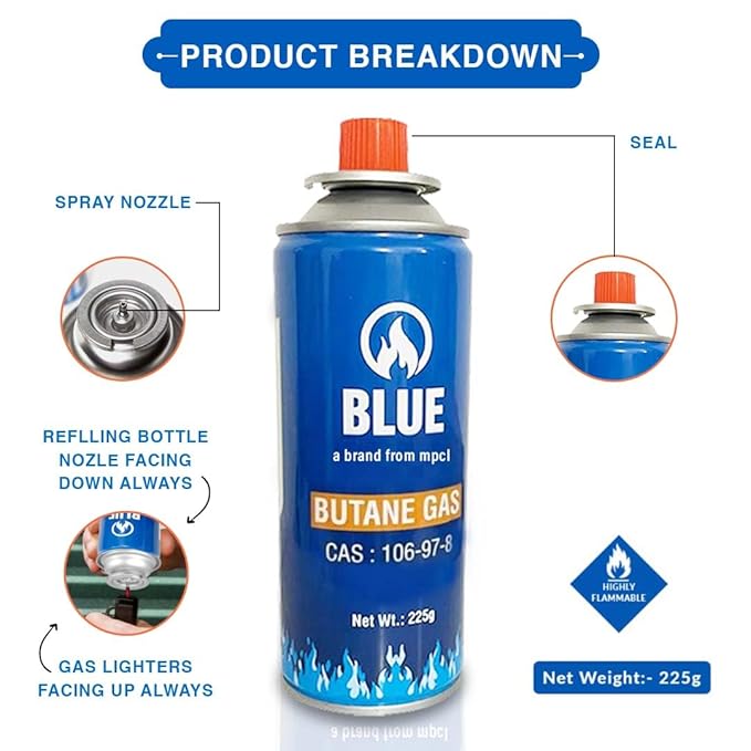 Spinxx Portable Butane liquefied Gas Can Resealable Easy to use Perfect Suitable to Refill Lighter Welding Fuel Gas Flame Torch Canister (1 PCS)