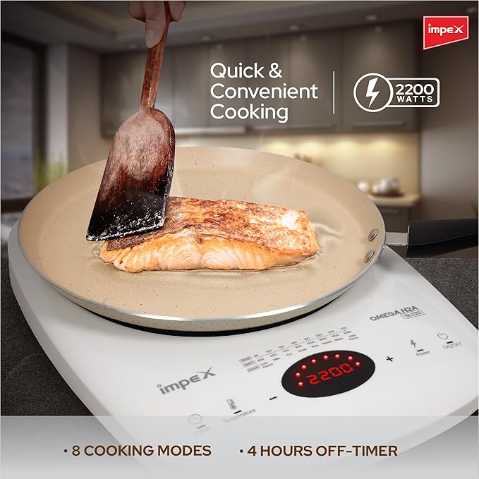 Impex 2200 Watt Induction Cooktop With Full Touch Control | 4 hours Timer Function | Crystalline glass top | Overheat Protection & Auto Turn-Off |OMEGA H2A SL220 WHITE