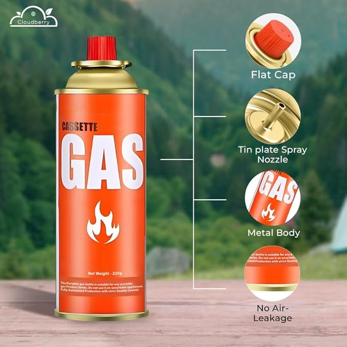 Cloudberry Butane Gas Can for Camping Stoves - High Pressure Flame Portable liquefied Refill Canister - Welding Fuel to Refill Flame Lighters, Gas Torch Lighter - Aluminum 2 Can