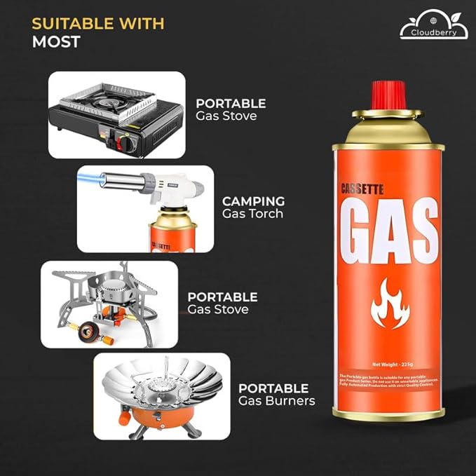 Cloudberry Butane Gas Can for Camping Stoves - High Pressure Flame Portable liquefied Refill Canister - Welding Fuel to Refill Flame Lighters, Gas Torch Lighter - Aluminum 2 Can