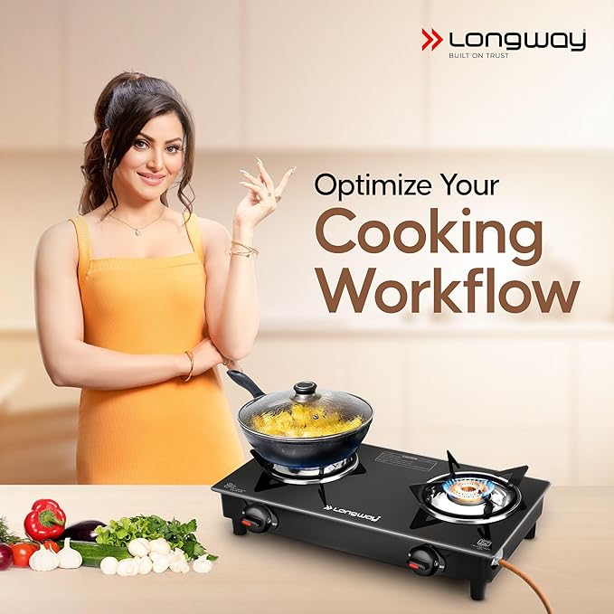 Longway Furn Glass Top, 2 Burner Manual Ignition Glass Gas Stove