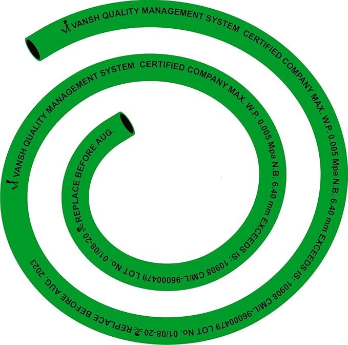 Green Tube LPG Gas Pipe 1.5 Meter + 2 Clamps | ISI Certified | 100% Flame Resistant & Flexible Gas Stove-Cylinder Hose Pipe