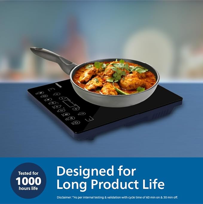 Philips HD4995/00 2100W Induction Cooktop With Soft Touch Panel | 11 Preset Menus | Black and blue