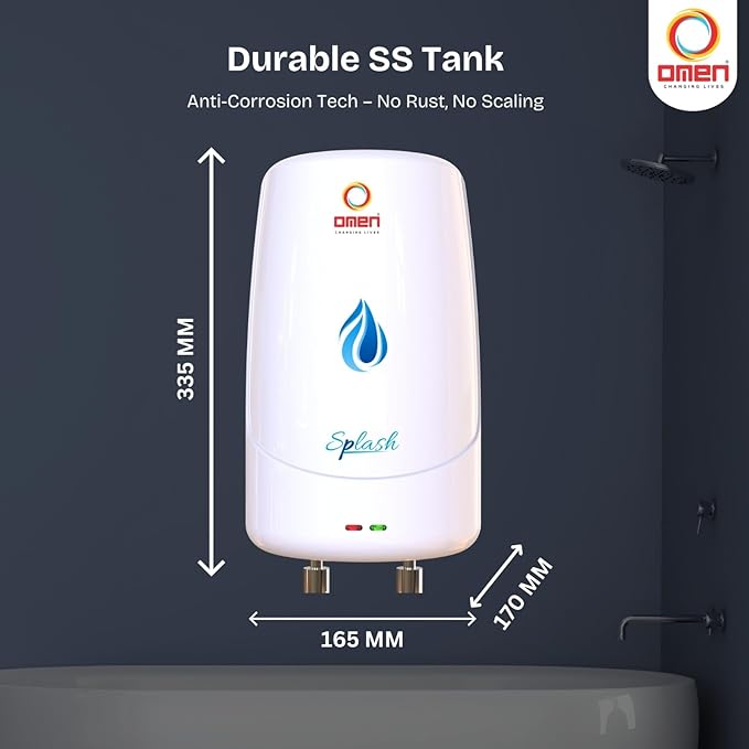 Splash 3 L Instant Water Heater | 3000 W Fast Heating | Gas Geyser with Advanced Safety Features | Rust-Resistant SS Tank | Ideal for Kitchen & Bathroom