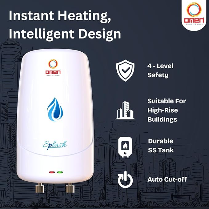 Splash 3 L Instant Water Heater | 3000 W Fast Heating | Gas Geyser with Advanced Safety Features | Rust-Resistant SS Tank | Ideal for Kitchen & Bathroom