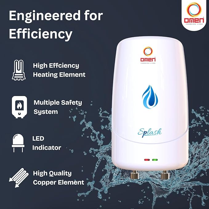 Splash 3 L Instant Water Heater | 3000 W Fast Heating | Gas Geyser with Advanced Safety Features | Rust-Resistant SS Tank | Ideal for Kitchen & Bathroom