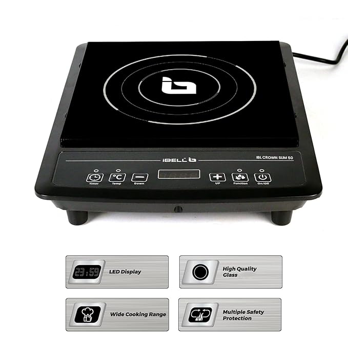 IBELL SLIM50 Induction Cooktop, 2000W, BIS Certified, LED Display, Auto Shut-Off, Over Heat Protection (Black)