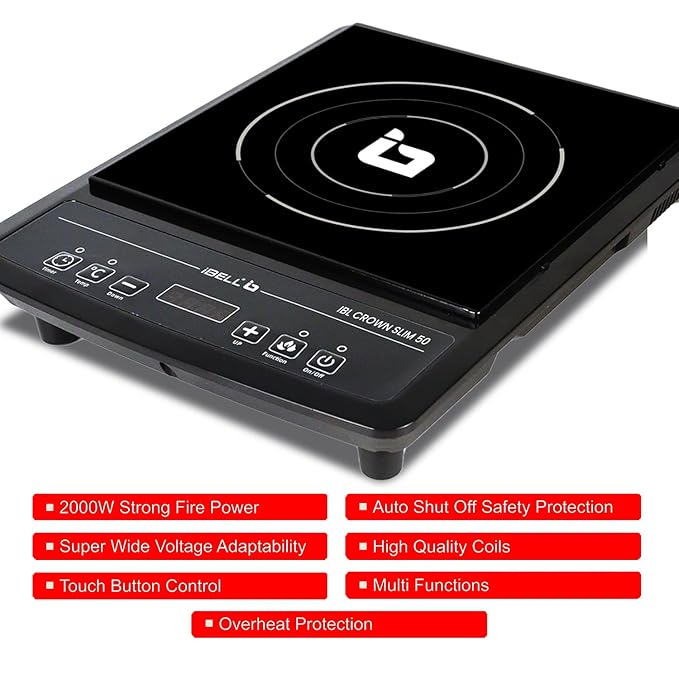 IBELL SLIM50 Induction Cooktop, 2000W, BIS Certified, LED Display, Auto Shut-Off, Over Heat Protection (Black)