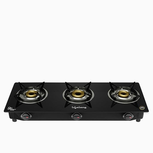Lifelong 3 Burner Open Heating Gas Stove Top For Kitchen-Automatic Ignition Cooktop Modern Glass Stove For Modular Kitchen