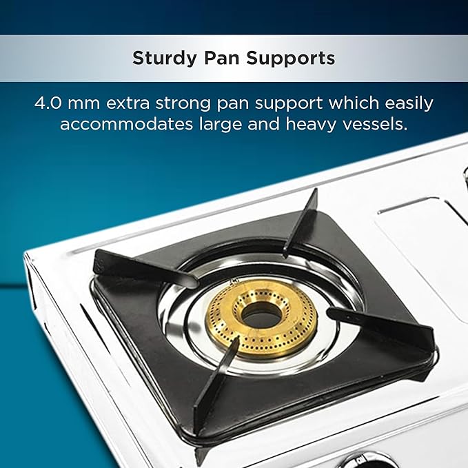 Butterfly Smart 2 Burner Stainless Steel Gas Stove | Manual Ignition | Brass Burners | Skid-proof Legs | 1 Year Manufacturer's Warranty | Grey