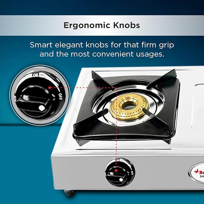 Butterfly Smart 2 Burner Stainless Steel Gas Stove | Manual Ignition | Brass Burners | Skid-proof Legs | 1 Year Manufacturer's Warranty | Grey