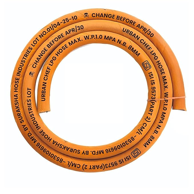 Gas Pipe 1.5 Meter with ISI Certified | Fine Quality LPG Hose Pipe Flame Resistant, Leak Proof Made with Reinforced Steel Wire Home | 3 Layer Protection Gas Cylinder Pipe -5 Years Warranty
