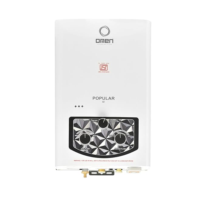 Popular 6L Gas Water Heater (Geyser) | Instant LPG Gas Geyser | Wall Mounted | Auto Ignition | Flame & Water Control Knob | Summer-Winter Mode | Suitable For Bathroom & Kitchen