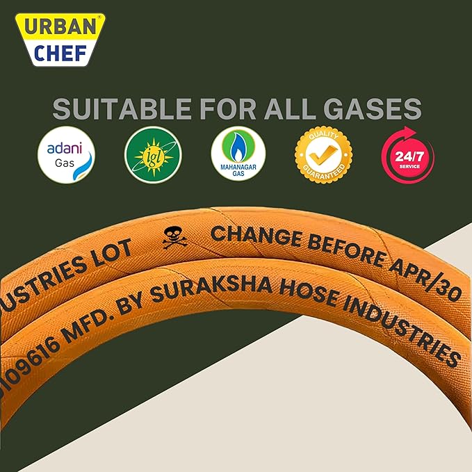 Gas Pipe 1.5 Meter with ISI Certified | Fine Quality LPG Hose Pipe Flame Resistant, Leak Proof Made with Reinforced Steel Wire Home | 3 Layer Protection Gas Cylinder Pipe -5 Years Warranty